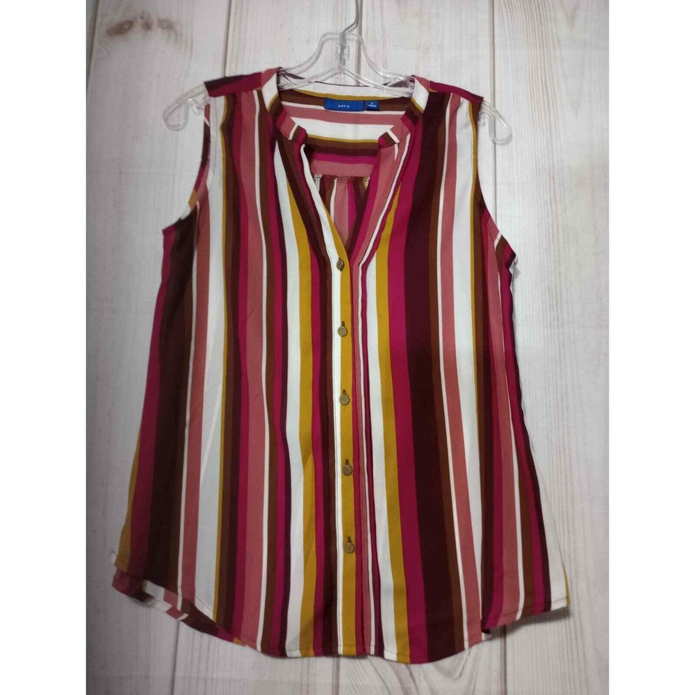 Apt 9 Womens Sleeveless Striped Blouse Pink Burgundy Mustard V-Neck Top Small